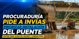 Procuraduría pide a Invías priorizar instalación del puente entre San Juan de Urabá y Arboletes