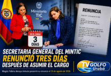 Secretaria general del MinTIC renunció tres días después de asumir el cargo