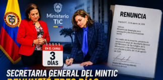 Secretaria general del MinTIC renunció tres días después de asumir el cargo
