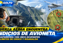 Fuerza Aérea encuentra indicios de avioneta desaparecida con cinco ocupantes en límites de Chocó y Risaralda